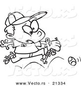 Vector of a Cartoon Boy Chasing a Baseball - Outlined Coloring Page by Toonaday