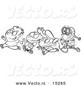 Vector of a Cartoon Boy Chasing His Friends on His Trike - Coloring Page Outline by Toonaday
