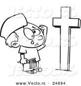Vector of a Cartoon Boy Crying at a Soldiers Grave on Memorial Day - Outlined Coloring Page by Toonaday