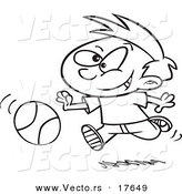 Vector of a Cartoon Boy Dribbling a Basketball - Coloring Page Outline by Toonaday