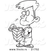 Vector of a Cartoon Boy Eating Popcorn - Outlined Coloring Page by Toonaday