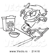 Vector of a Cartoon Boy Eating Sugary Cereal - Outlined Coloring Page by Toonaday
