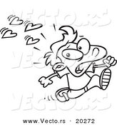 Vector of a Cartoon Boy Fleeing from Love - Outlined Coloring Page by Toonaday