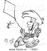 Vector of a Cartoon Boy Flying a Kite - 3 - Coloring Page Outline by Toonaday