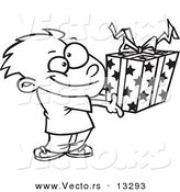 Vector of a Cartoon Boy Holding a Gift Box - Coloring Page Outline by Toonaday