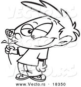 Vector of a Cartoon Boy Holding a Red Rose - Outlined Coloring Page by Toonaday
