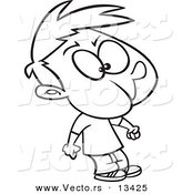 Vector of a Cartoon Boy Holding His Breath - Coloring Page Outline by Toonaday