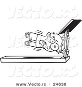 Vector of a Cartoon Boy Holding onto a Treadmill Bar - Outlined Coloring Page by Toonaday