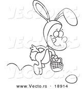 Vector of a Cartoon Boy Hopping in an Easter Bunny Costume - Outlined Coloring Page by Toonaday