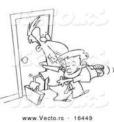 Vector of a Cartoon Boy Jumping on His Dad when He Arrives Home - Outlined Coloring Page Drawing by Toonaday
