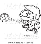 Vector of a Cartoon Boy Kicking a Soccer Ball - Outlined Coloring Page by Toonaday