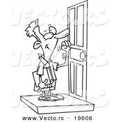 Vector of a Cartoon Boy Knocking on a Door - Outlined Coloring Page by Toonaday