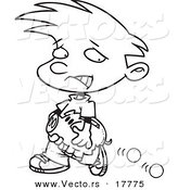 Vector of a Cartoon Boy Losing Coins from His Piggy Bank - Outlined Coloring Page by Toonaday