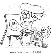 Vector of a Cartoon Boy Painting a Smiley Face - Outlined Coloring Page by Toonaday