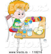 Vector of a Cartoon Boy Painting Easter Eggs by Alex Bannykh