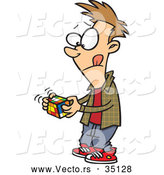 Vector of a Cartoon Boy Plaing with a Rubik's Cube by Toonaday