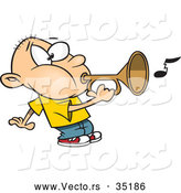 Vector of a Cartoon Boy Playing a Bugle Horn by Toonaday