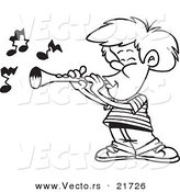 Vector of a Cartoon Boy Playing a Clarinet - Outlined Coloring Page by Toonaday
