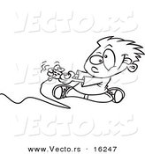 Vector of a Cartoon Boy Playing a Video Game with a Controller - Outlined Coloring Page Drawing by Toonaday