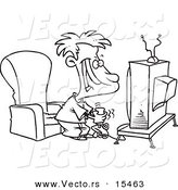 Vector of a Cartoon Boy Playing a Video Game with a Joystick - Coloring Page Outline by Toonaday