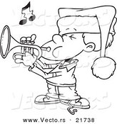 Vector of a Cartoon Boy Playing Christmas Music on a Trumpet - Outlined Coloring Page by Toonaday