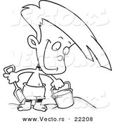 Vector of a Cartoon Boy Playing in the Sand - Outlined Coloring Page by Toonaday
