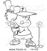 Vector of a Cartoon Boy Playing Tee Ball - Coloring Page Outline by Toonaday