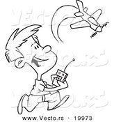 Vector of a Cartoon Boy Playing with a Remote Control Airplane - Outlined Coloring Page by Toonaday