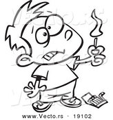 Vector of a Cartoon Boy Playing with Matches - Outlined Coloring Page by Toonaday