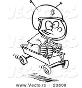 Vector of a Cartoon Boy Pretending to Ride a Space Wagon - Coloring Page Outline by Toonaday