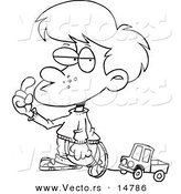 Vector of a Cartoon Boy Pulling a Toy Truck on a String - Coloring Page Outline by Toonaday