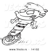 Vector of a Cartoon Boy Riding a Unicycle - Coloring Page Outline by Toonaday