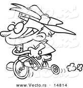 Vector of a Cartoon Boy Riding His Trike - Coloring Page Outline by Toonaday