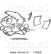 Vector of a Cartoon Boy Running Home on the Last Day of School - Outlined Coloring Page by Toonaday