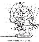 Vector of a Cartoon Boy Running Through Sprinklers - Outlined Coloring Page by Toonaday