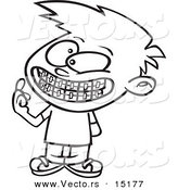 Vector of a Cartoon Boy Showing His New Braces - Coloring Page Outline by Toonaday