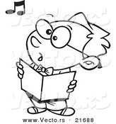 Vector of a Cartoon Boy Singing in Choir - Outlined Coloring Page by Toonaday