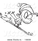 Vector of a Cartoon Boy Skiing - Outlined Coloring Page by Toonaday
