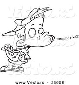Vector of a Cartoon Boy Spitting a Watermelon Seed - Coloring Page Outline by Toonaday