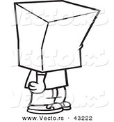 Vector of a Cartoon Boy Standing with a Bag over His Head - Coloring Page Outline by Toonaday