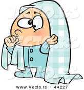 Vector of a Cartoon Boy Sucking His Thumb with a Blanket over His Head by Toonaday