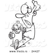 Vector of a Cartoon Boy Texting and Walking into a Fire Hydrant - Outlined Coloring Page by Toonaday