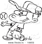 Vector of a Cartoon Boy Tossing and Catching a Baseball - Outlined Coloring Page Drawing by Toonaday