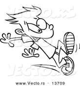Vector of a Cartoon Boy Trying to Stop Himself when Running - Coloring Page Outline by Toonaday