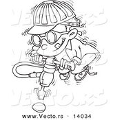 Vector of a Cartoon Boy Trying to Use a Jackahmmer on an Umbreakable Egg - Coloring Page Outline by Toonaday