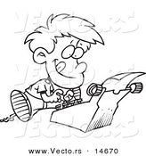 Vector of a Cartoon Boy Typing a Story on a Typewriter - Coloring Page Outline by Toonaday