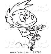 Vector of a Cartoon Boy Using a Pogo Stick - Outlined Coloring Page by Toonaday