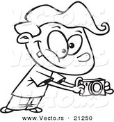 Vector of a Cartoon Boy Using His Camera - Coloring Page Outline by Toonaday