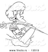 Vector of a Cartoon Boy Wakeboarding - Coloring Page Outline by Toonaday