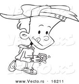 Vector of a Cartoon Boy Walking and Playing a Video Game - Outlined Coloring Page Drawing by Toonaday
